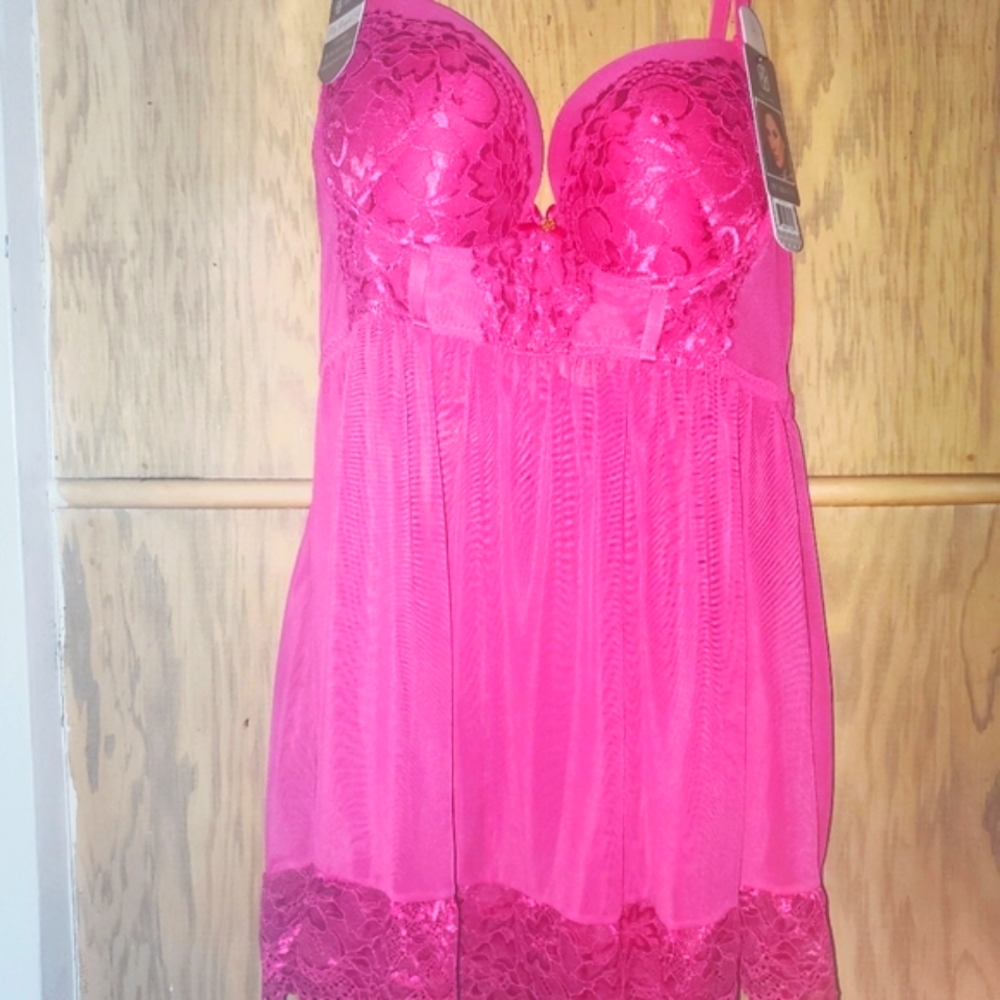 DAISY FUENTES FUCHSIA FLIRTY BABYDOLL SET
